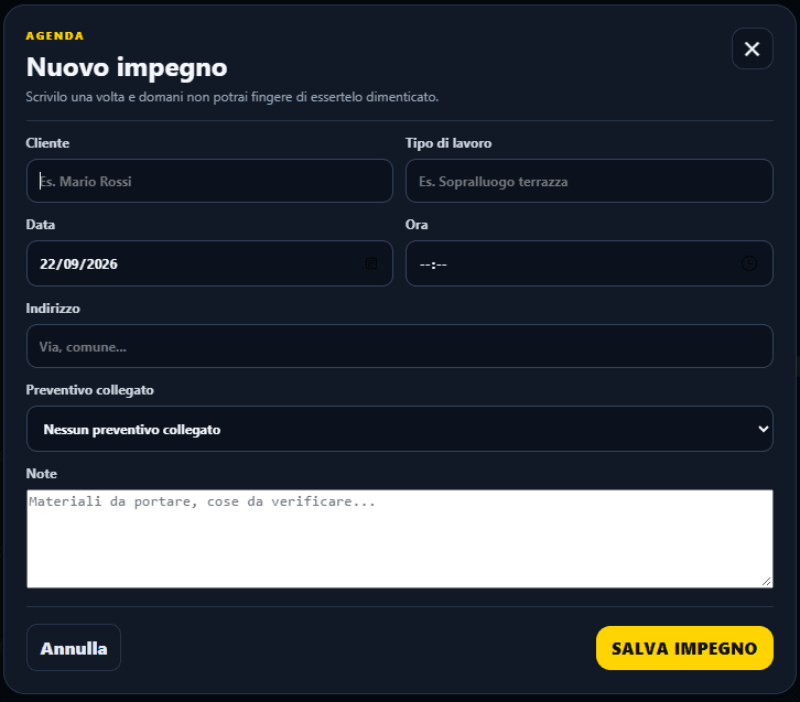 Creazione di un nuovo impegno